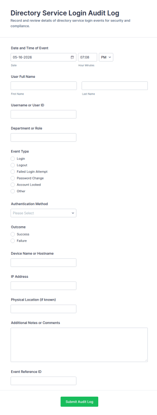 Directory Service Login Audit Log Form Template
