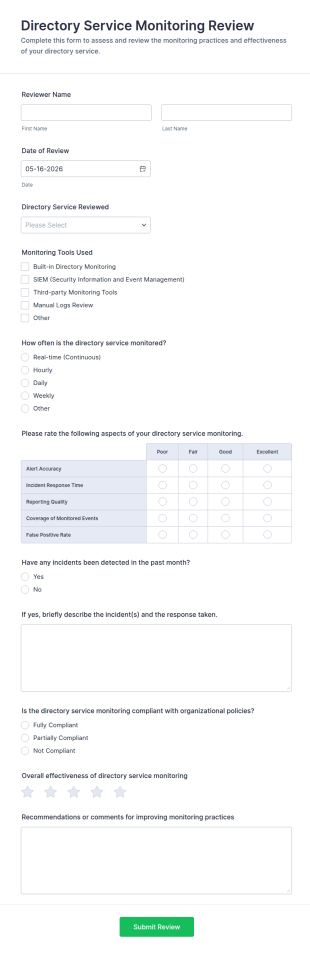 Directory Service Monitoring Review Form Template