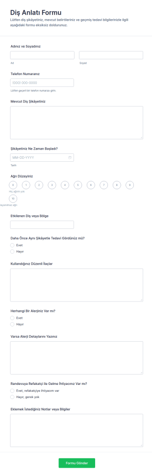 Diş Anlatım Gönderim Form Şablonu