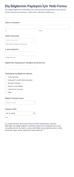 Diş Bilgilerinin Paylaşımı İçin Yetki Form Şablonu