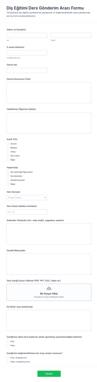Diş Eğitim Dersi Teslim Form Şablonu