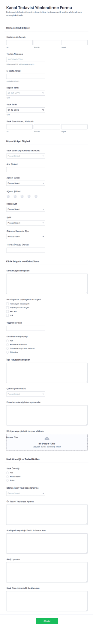 Diş Endodonti Yönlendirme Form Şablonu