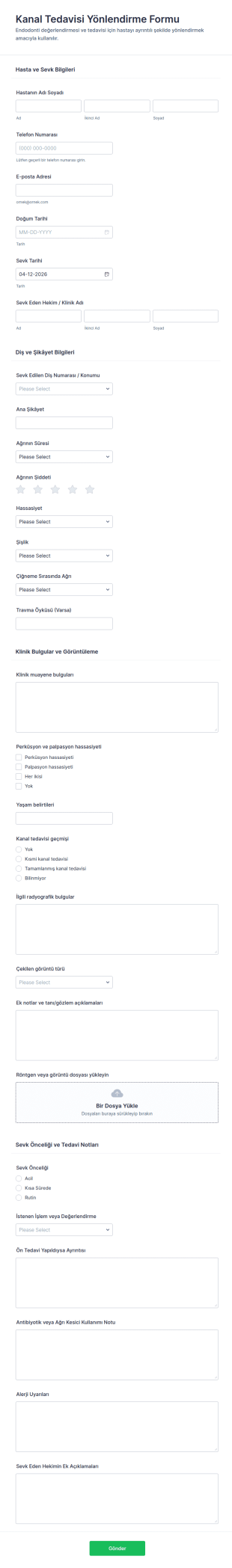 Diş Endodonti Yönlendirme Form Şablonu