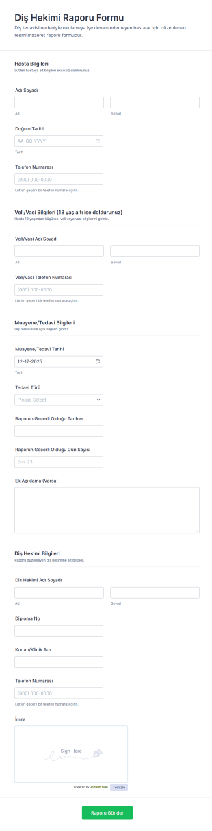 Diş Hekimi Raporu Form Template
