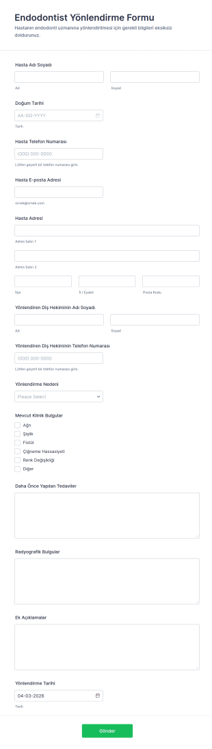 Diş Hekimi Yönlendirme Formu 🦷 Form Şablonu
