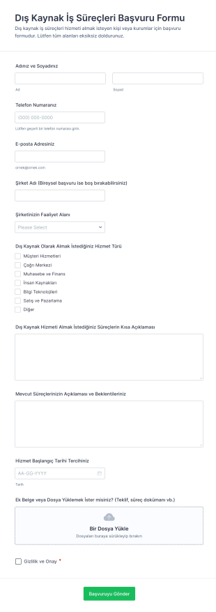 Dış Kaynak İş Süreçleri Başvuru Form Template
