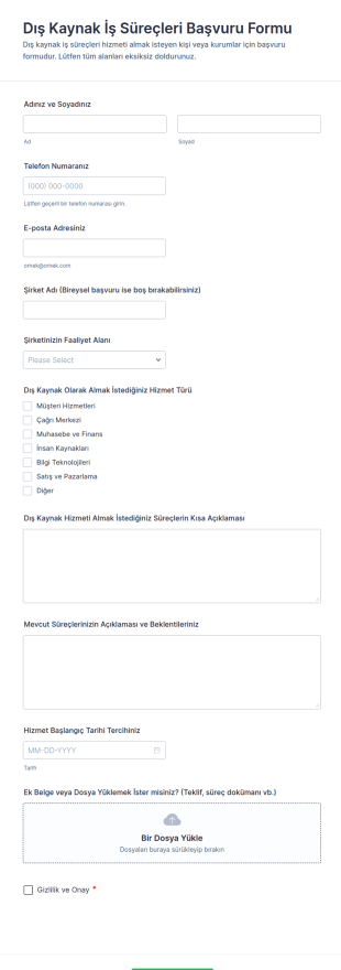 Dış Kaynak İş Süreçleri Başvuru Form Şablonu