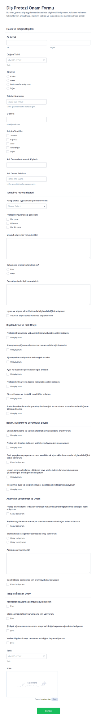 Diş Protezi Rızası Form Şablonu