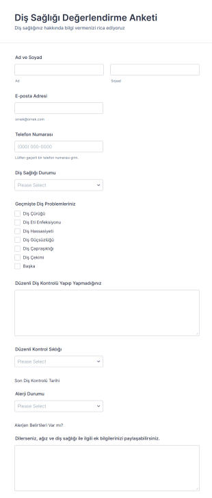 Diş Sağlığı Değerlendirme Anketi Form Şablonu