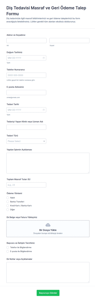 Diş Sağlığı Talep Form Şablonu