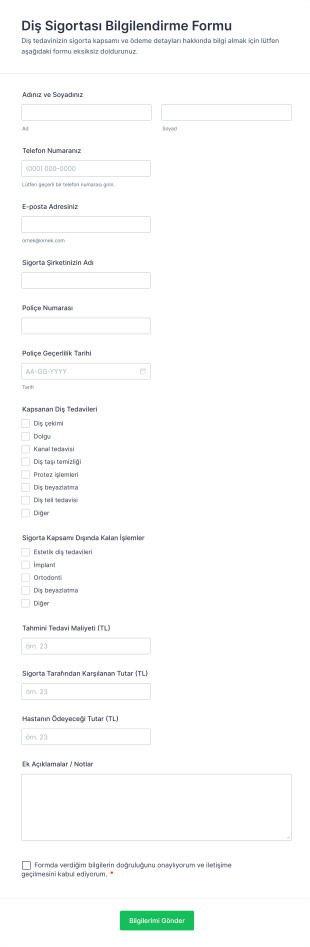 Diş Sigortası Bilgilendirme Form Şablonu