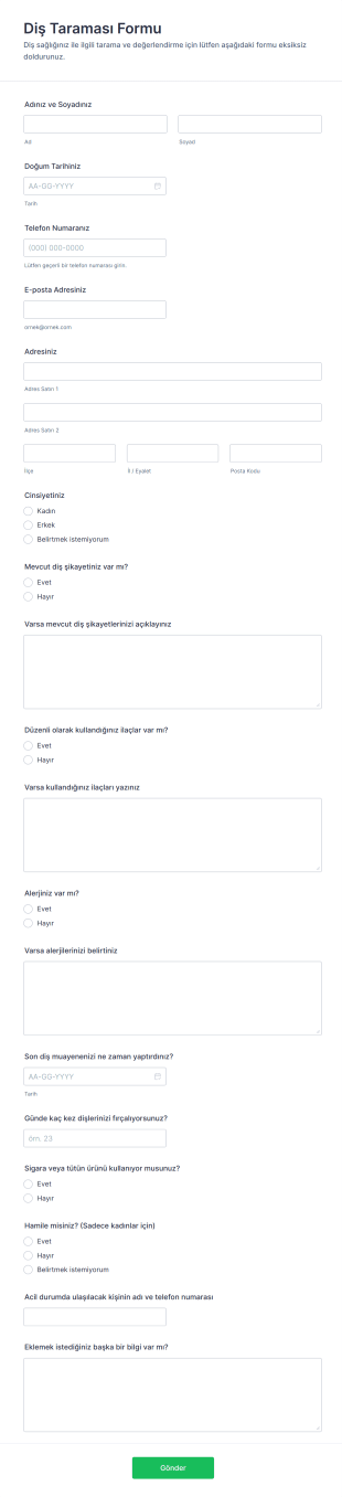 Diş Taraması Form Şablonu