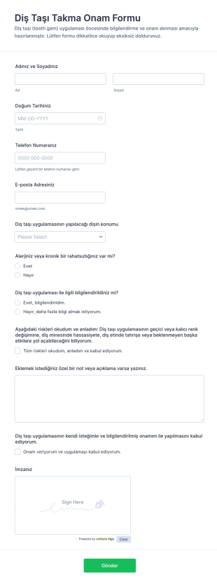 Diş Taşı Takma Onam Form Şablonu