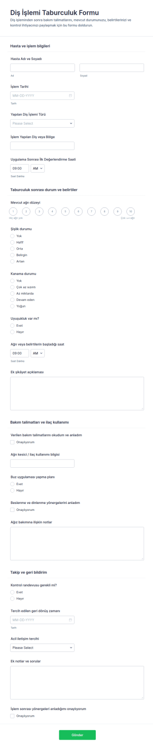 Diş Tedavi Taburcu Form Şablonu