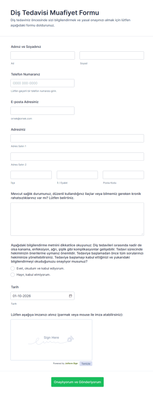 Diş Tedavisi Muafiyet Form Template