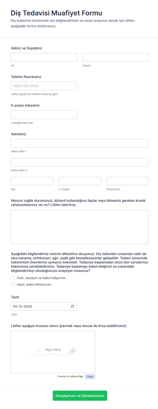 Diş Tedavisi Muafiyet Form Şablonu