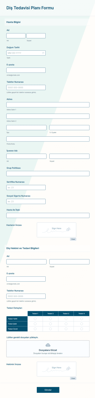 Diş Tedavisi Planı Form Şablonu