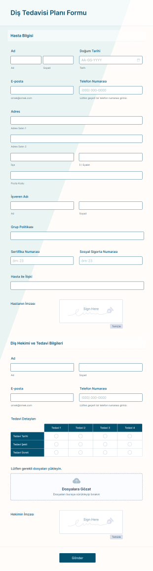 Diş Tedavisi Planı Form Template