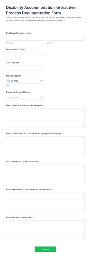 Disability Accommodation Interactive Process Documentation Form Template