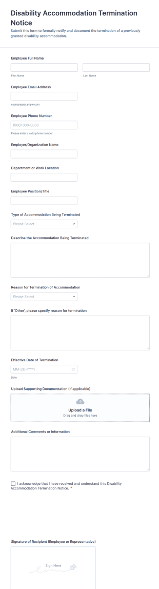Disability Accommodation Termination Notice Form Template