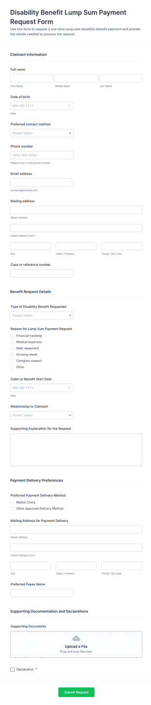 Disability Benefit Lump Sum Payment Request Form Template
