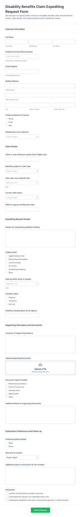 Disability Benefits Claim Expediting Request Form Template