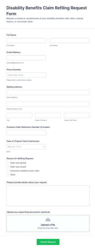 Disability Benefits Claim Refiling Request Form Template