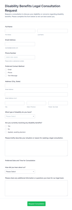 Disability Benefits Legal Consultation Request Form Template
