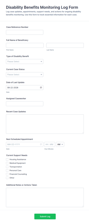 Disability Benefits Monitoring Log Form Template
