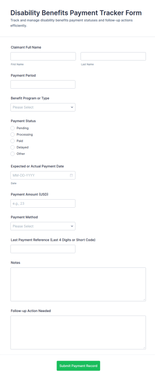 Disability Benefits Payment Tracker Form Template