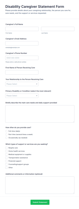 Disability Caregiver Statement Form Template