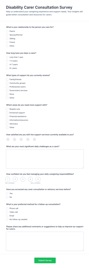 Disability Carer Consultation Survey Form Template