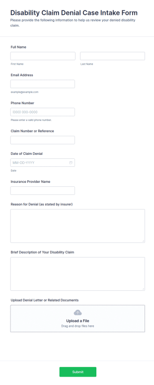 Disability Claim Denial Case Intake Form Template