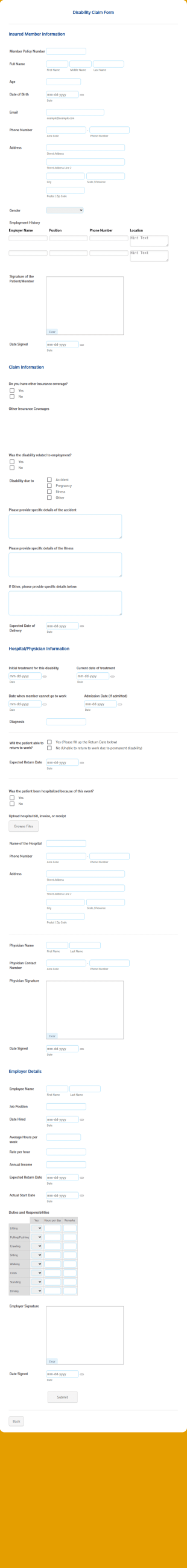Disability Claim Form Template