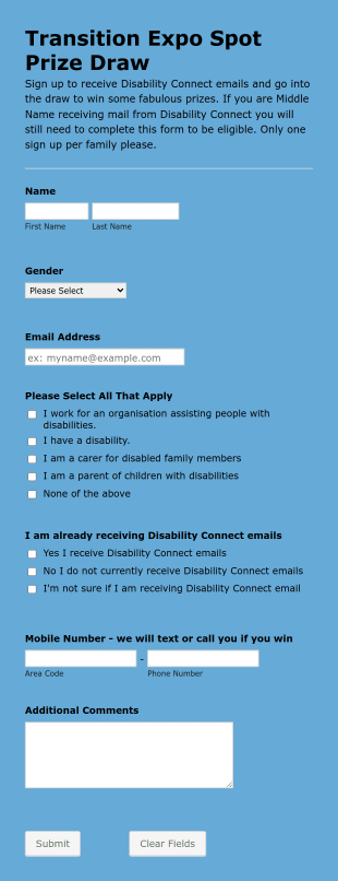 Disability Support Expo Prize Entry Form Template