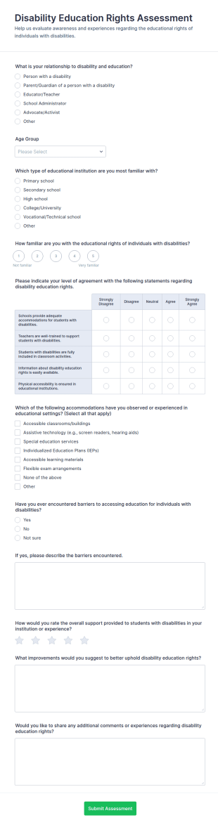 Disability Education Rights Assessment Form Template