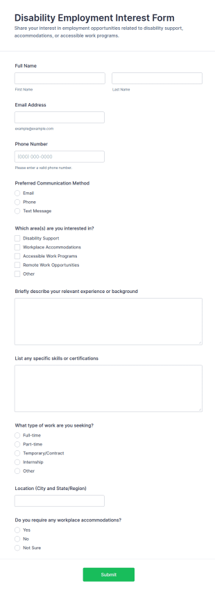 Disability Employment Interest Form Template