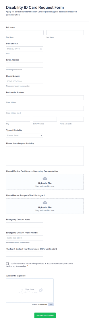 Disability ID Card Request Form Template
