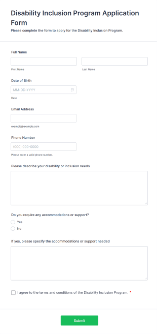 Disability Inclusion Program Application Form Template