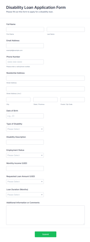 Disability Loan Application Form Template