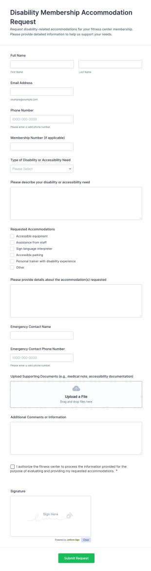 Disability Membership Accommodation Request Form Template