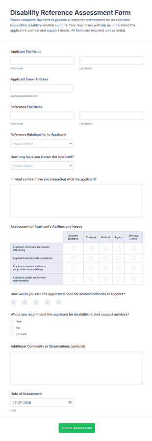 Disability Reference Assessment Form Template