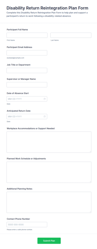 Disability Return Reintegration Plan Form Template
