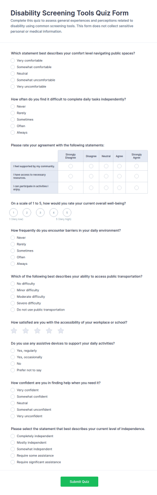 Disability Screening Tools Quiz Form Template