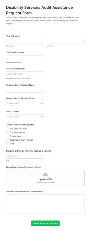 Disability Services Audit Assistance Request Form Template