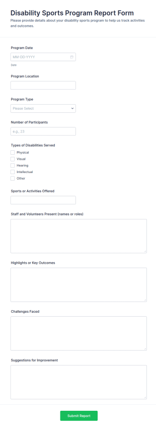 Disability Sports Program Report Form Template