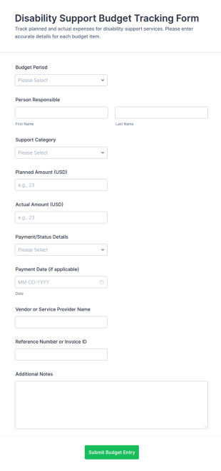 Disability Support Budget Tracking Form Template