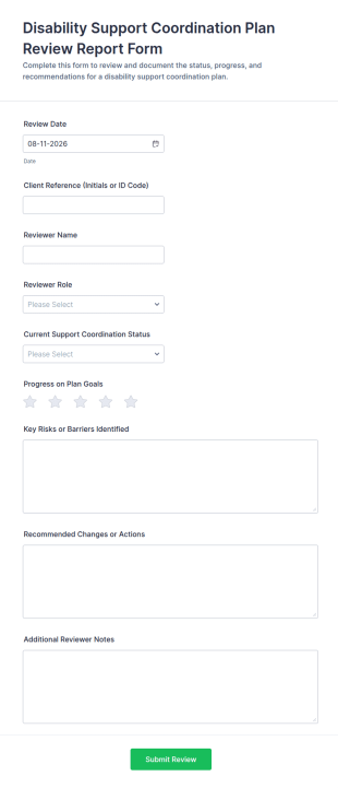 Disability Support Coordination Plan Review Report Form Template