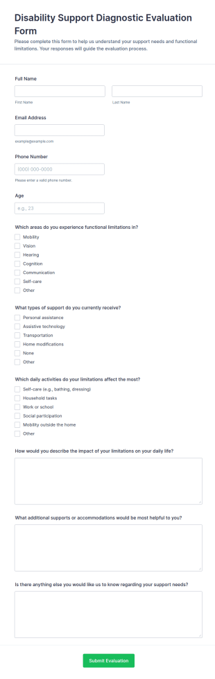 Disability Support Diagnostic Evaluation Form Template