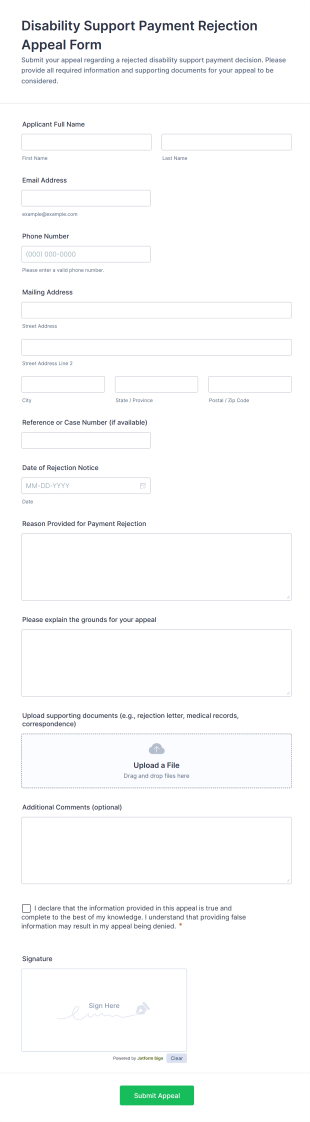 Disability Support Payment Rejection Appeal Form Template